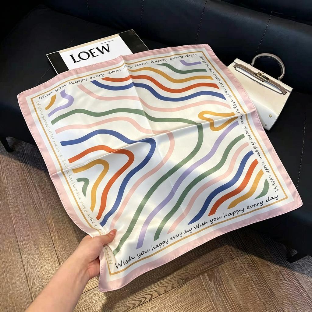Sen green flower print fresh imitation silk scarf premium versatile square scarf neck protection scarf trendy headscarf scarf women