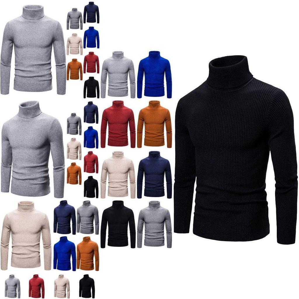 Men's Long Sleeve Solid T Shirt Cozy High Neck Turtleneck Pullover Sweater Top Ideal For Cool Days