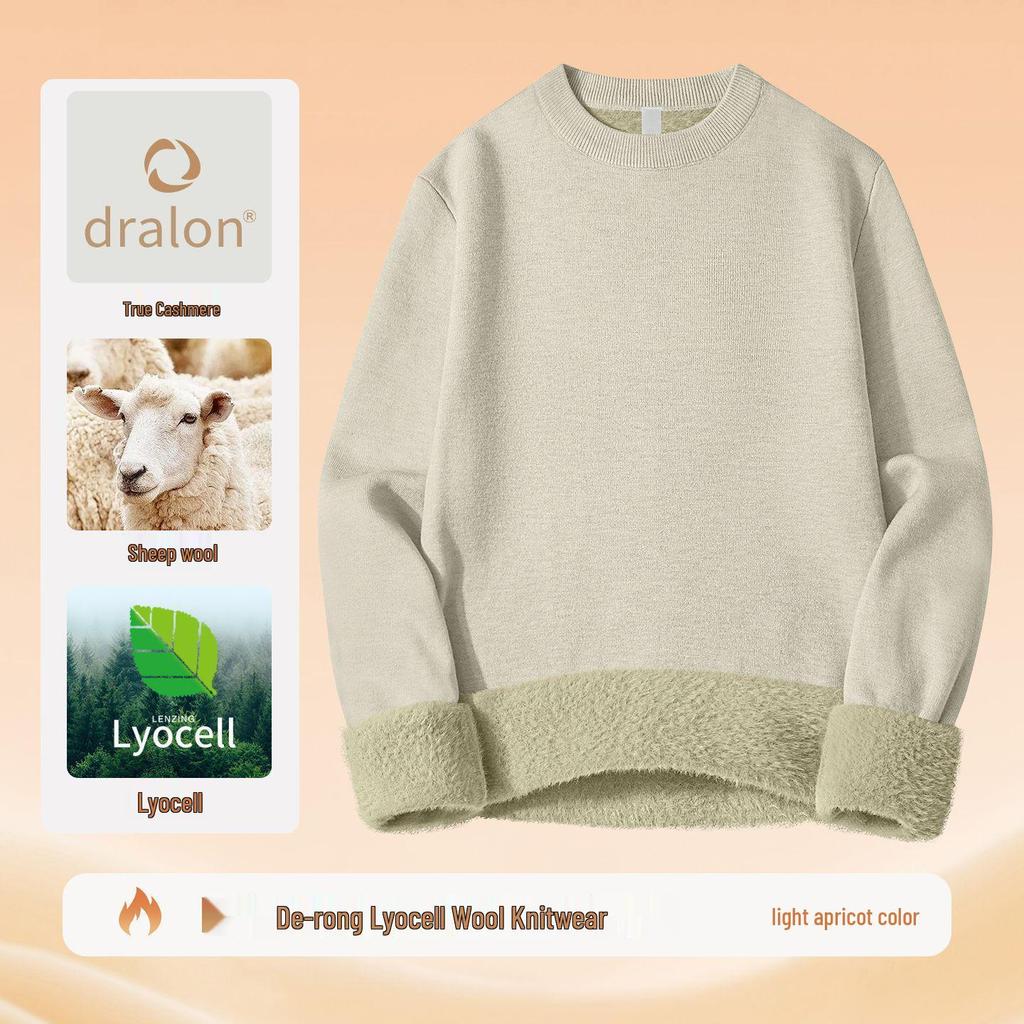 Men's Wool Lyocell Plush Sweater with Fleece Lined Thickened Base Layer - Autumn/Winter Knitwear