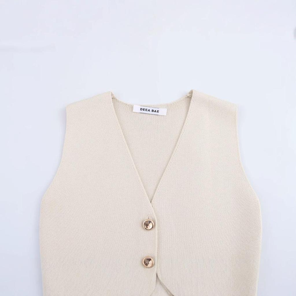 2025 Spring Women's European & American V-neck Sleeveless Knitted Vest Fashion 4192003