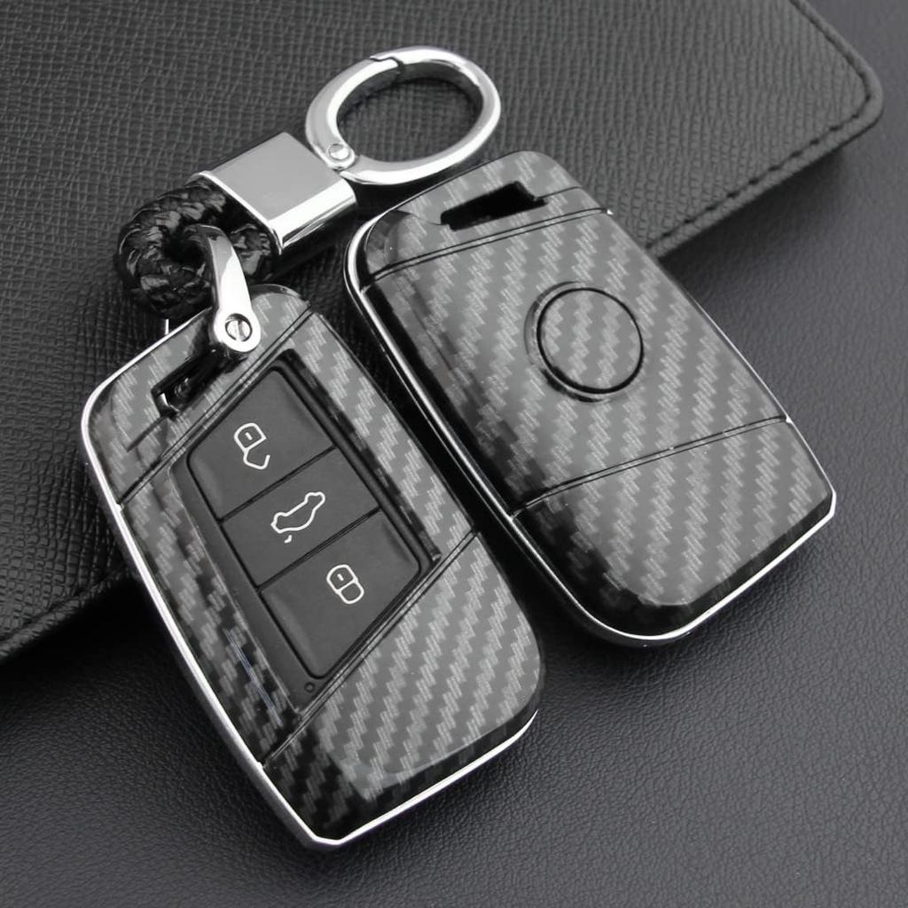 For Volkswagen VW Key Fob Cover, ABS Carbon Fiber Pattern Car Key Case Protector for 2017-2022 2023 VW Atlas Jetta Passat Tiguan Arteon Golf Skoda