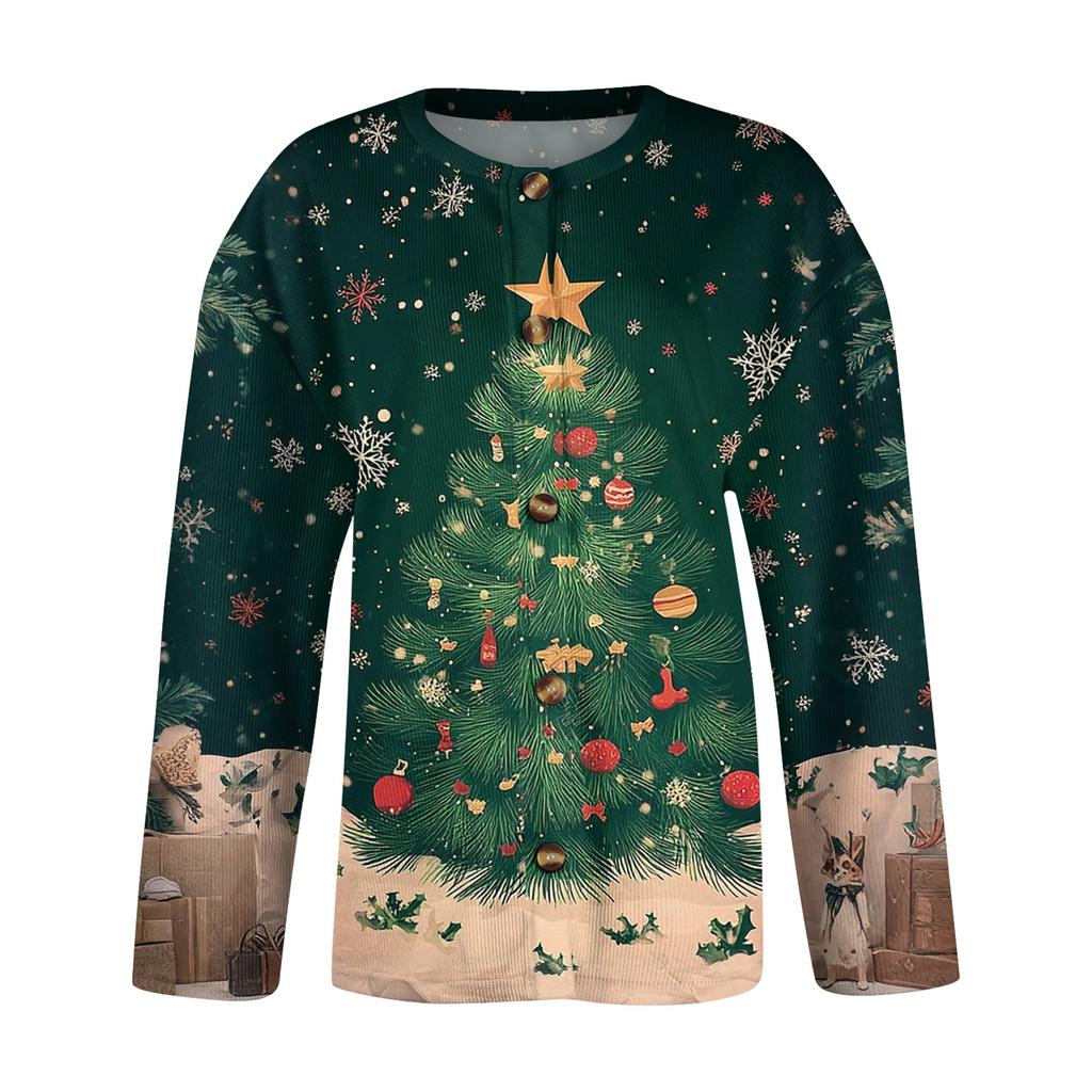 Women's Fashion Christmas Printed Long Sleeve Knitted Cardigan Button Down Jacket