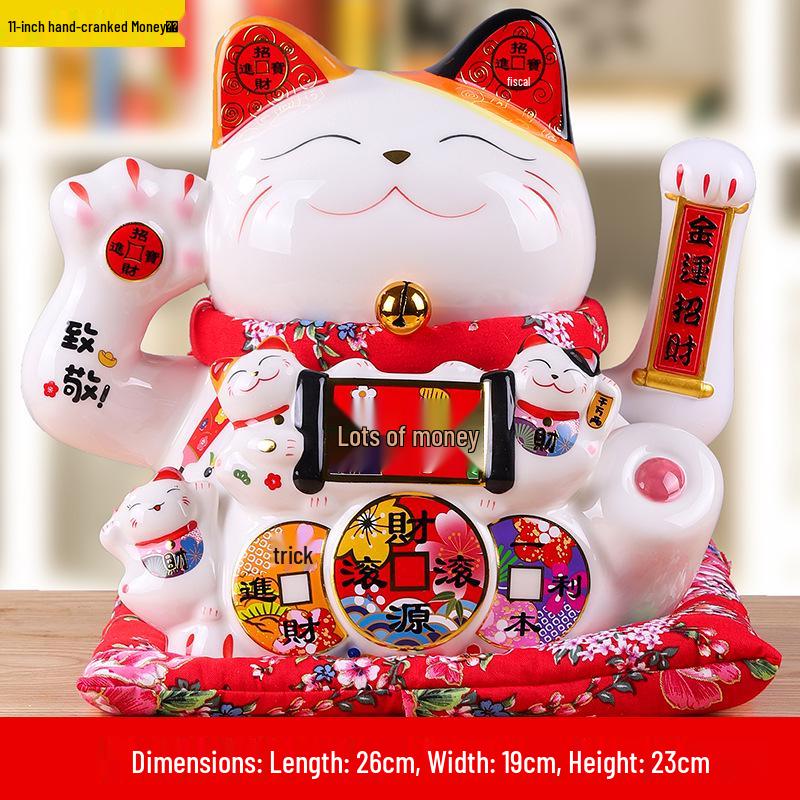 Ceramic Waving Fortune Cat Figurine for Home or Shop Decor