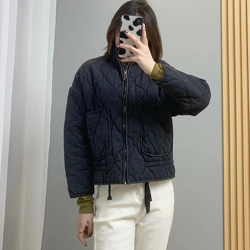Giacca da Donna Invernale Vintage Tasche Larghe Imbottita in Cotone Cappotto Moda Autunnale Parka Capospalla Femminile Streetwear Top Casual