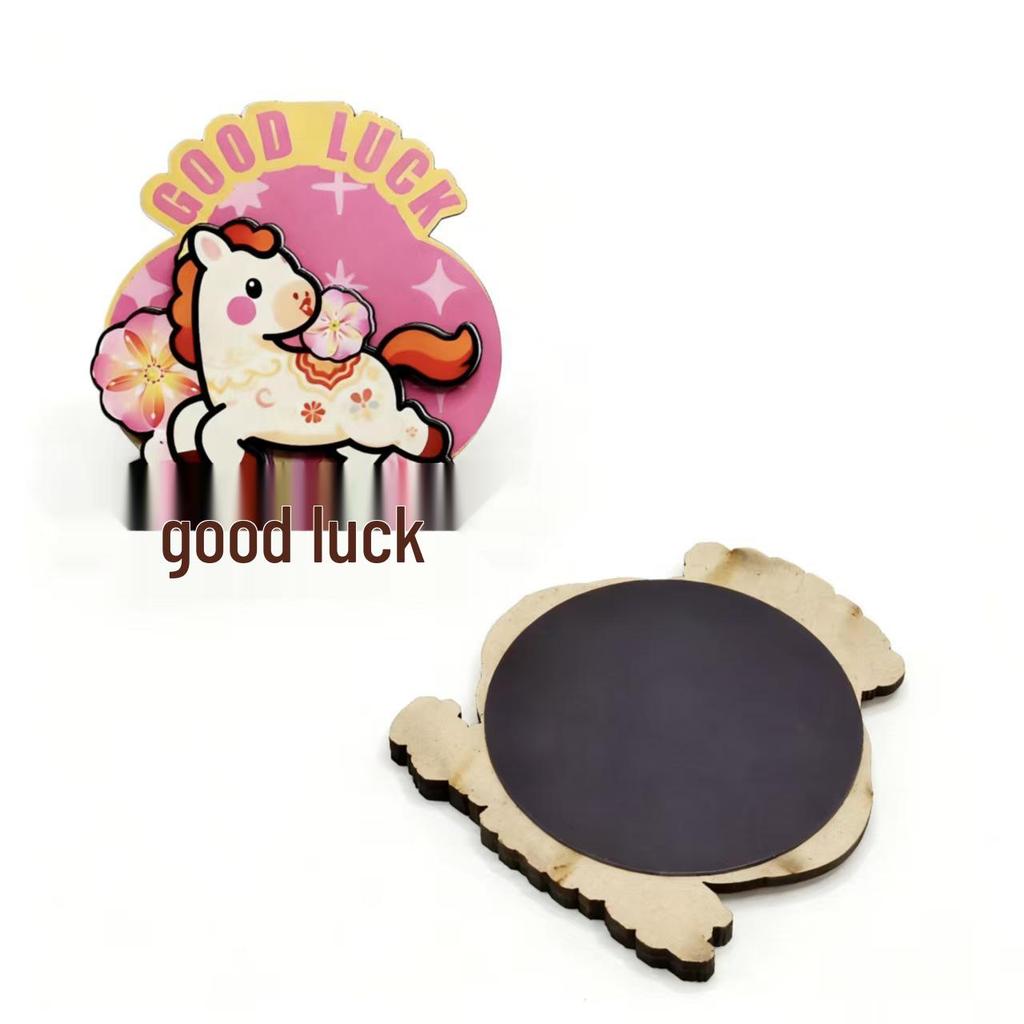 2026 Jahr des Pferdes Holz Cartoon Kühlschrankmagnet - Frühlingsfest Atmosphäre