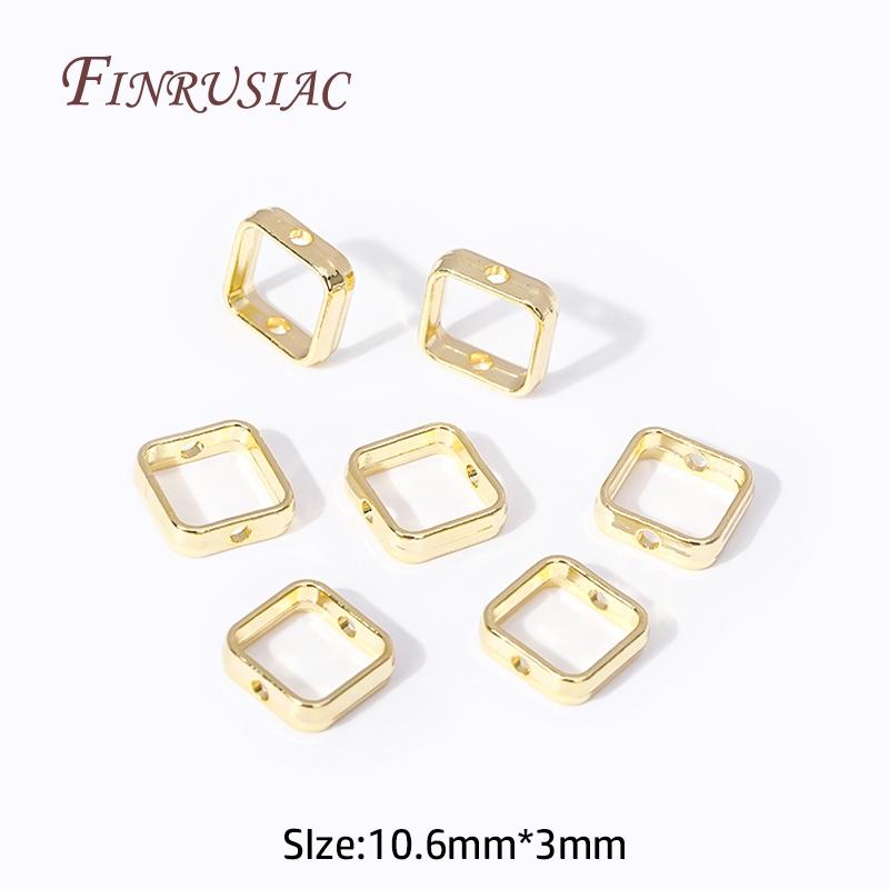 

18K Gold Plated Square Shape Beads Frame Through Hole Bead Rings Spacer Beads For DIY Bracelet Jewelry Making Accessories 10 Pieces
