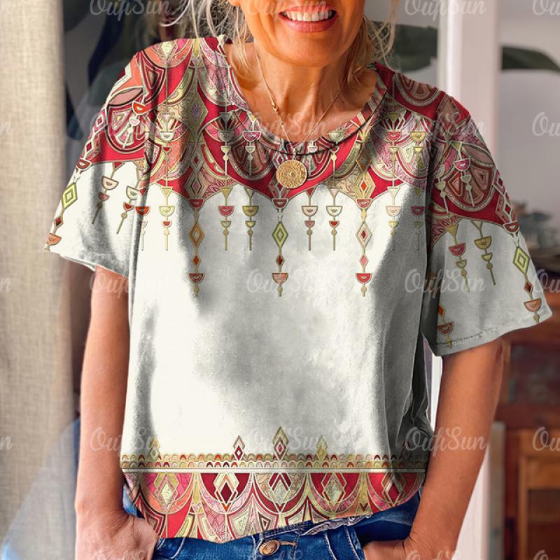 Summer Women's T-Shirts 3d Print Ethnic Style Vintage Short Sleeve Vintage Tees Casual Woman Clothing Harajuku Oversized Tops