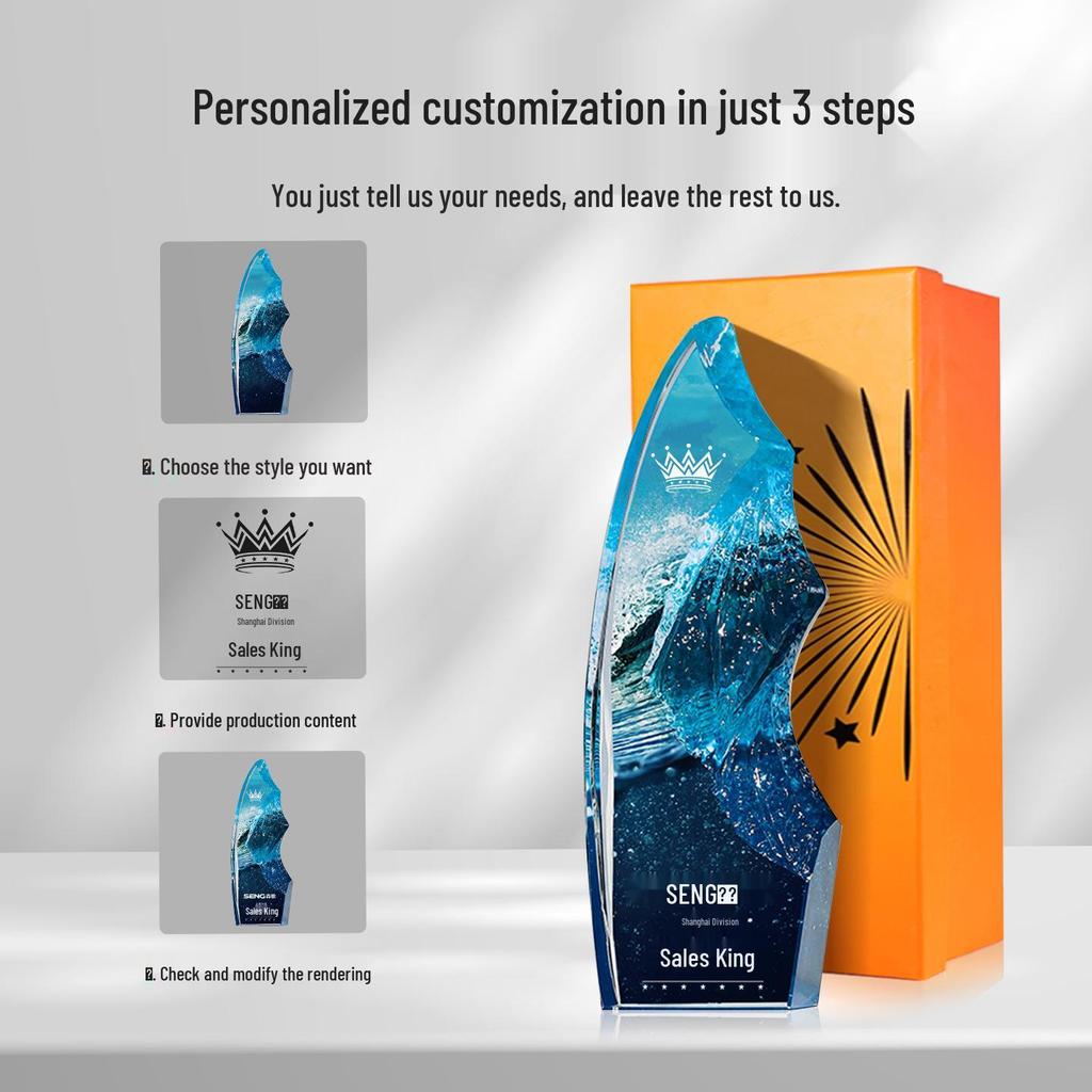 Five-Pointed Star Crystal Trophy: Full-Color Print for Outstanding Team & Employee Recognition at Annual Meeting Events