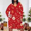 Women Plus Size Floral Printed V Neck Long Sleeve Fitted Midi Dress