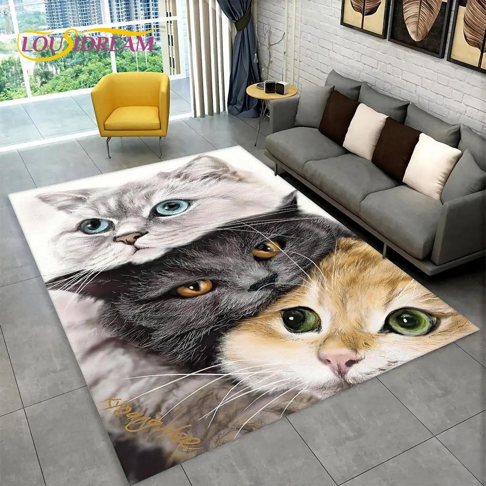 3D Cartoon Cute Cat Area Rug Large,Carpet Rug for Living Room Bedroom Sofa Doormat Kitchen Decoration,Child Non-slip Floor Mat