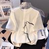 Cat Short-sleeved White T-shirt Women's Clothing, Summer New Loose Shoulder Cotton Half-sleeved Top T-shirt
