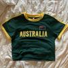 Letnia Zielona Koszulka Damska Australia Nadruk z Literami Crop Topy Codzienne Krótki Rękaw Retro Koszulki Ubrania Y2k Punkowa Estetyka Streetwear