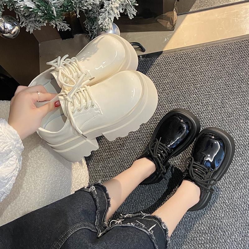 Fashion Aphixta 7.5cm Square Heel Ankle Boots Patent Leather Sneakers Women's Shoes Chunky Sole Lace Up Black Boots Shoes Women