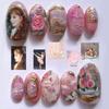 24PCS Retro Oil Paintings Patterns Almond False Nails with Glue Cute Sweet Garden Girl Stick On Nails Detachable Fake Nails Tips