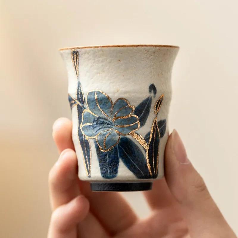 Hand Painted Lily Bamboo Ceramic Tea Cup Blue White Flint Clay Chinese Kungfu Teaware For Home Use Gift Collection