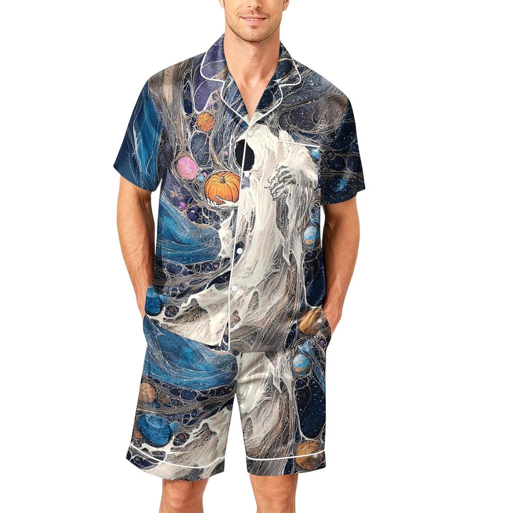Men's Short Sleeve Button Down Pajama Set with Shorts Soft Casual Sleepwear Lounge Set S-XXXXL Comfortable Fit