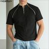 Men Round Neck Short Sleeve Zipper Casual Fitted T-shirts