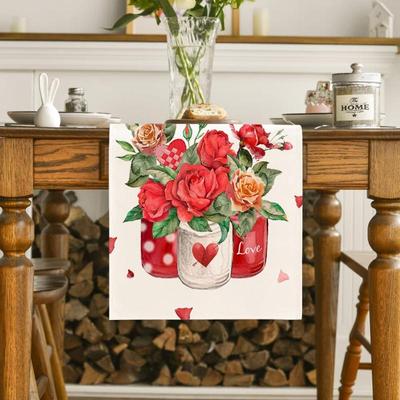 Tischflagge zum Valentinstag, Katzenzweig, Herz-Muster, Tischdekoration für drinnen und draußen, Zuhause, Party-Dekoration
