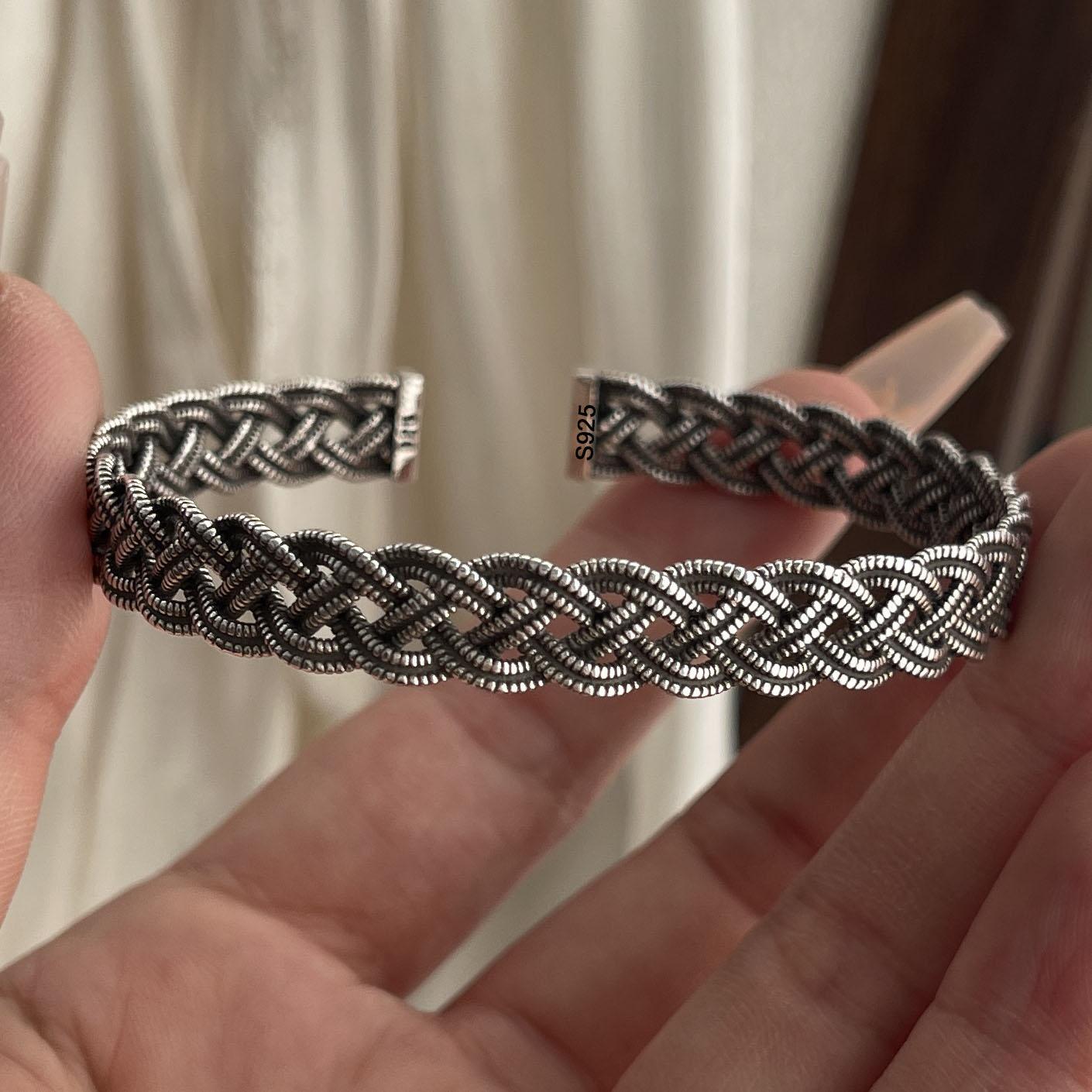 

100% Solid 925 Silver Retro Bracelet for Women Men Vintage Handmade Hollow Chain Bracelet Birthday Gift Jewelry