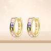 Gold Tone Multicolor Square Cut Huggie Hoop Earrings for Women Rainbow Colorful Elegant Daily Party Jewelry