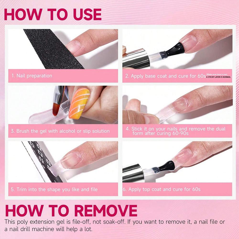 Poly Nail Extension Gel Color Set Crystal Jelly Nail Tips Extension Nude Clear Pink Nail Art French Nail DIY Nail Extension Gel Nail Starter Nail Art