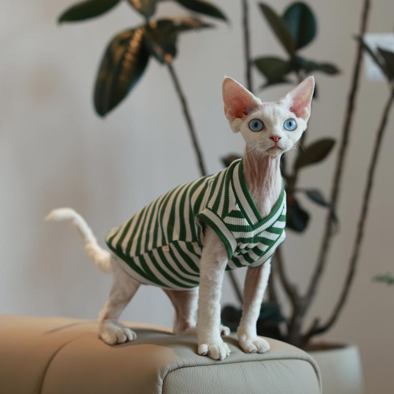 

Костюм с кондиционером на воротнике, жилет из эластичного хлопка, легко надевать, одежда для бесшерстных кошек Рен Фа Цай, кошка сфинкс XS (1.5-2 catties)