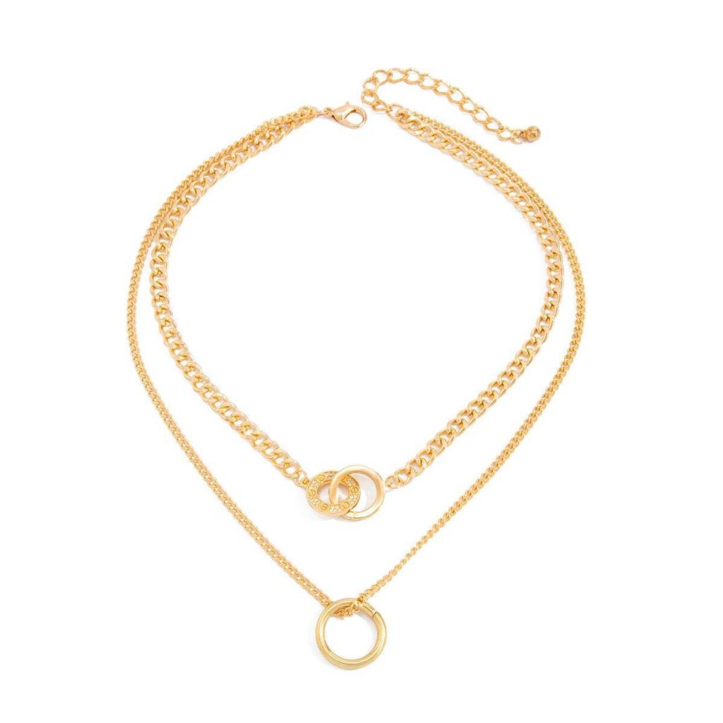 Salircon 2Pcs/Set Creative Simple Gold Color Hollow Round Metal Choker Necklace Women Trend Adjustable Chain Charm Daily Jewelry