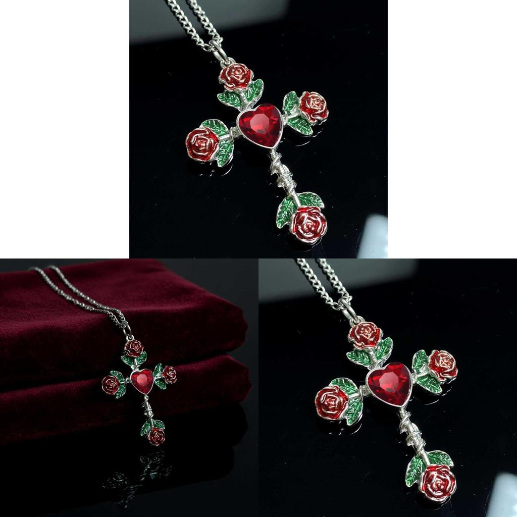 Gothic Rose Cross Necklace With Vintage Silver Pendant For Women Party Wear