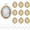 PH PandaHall 60pcs Gold Pendant Trays Kit, 30pcs Oval Blank Bezel Pendant Trays Base, 30pcs 25x18mm Glass Cabochon Dome Tiles for Bridal Wedding