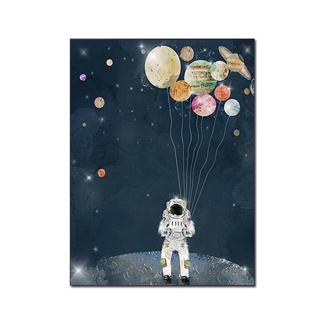 Balloon Wall Art Canvas Painting Astronaut Planet Space Prints Posters Nordic Cartoon Animal Wall Pictures for Kids Living Room No Frame