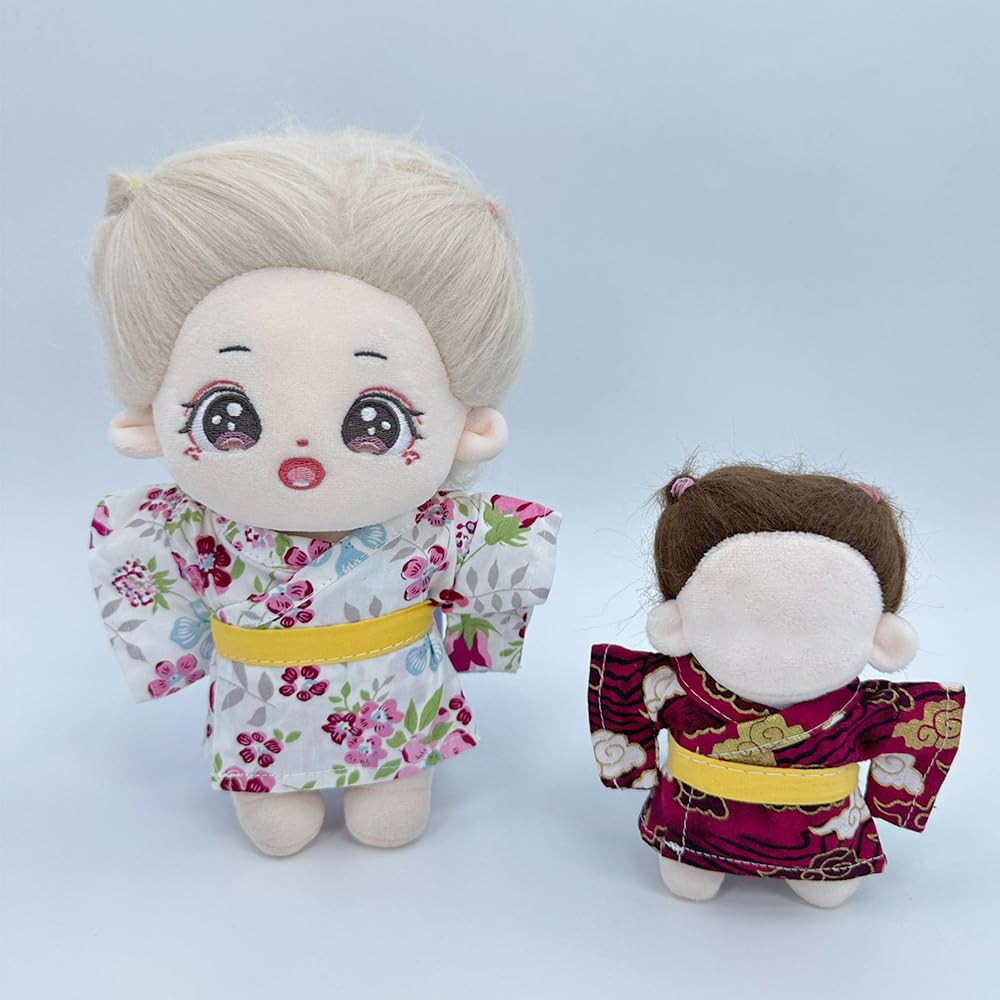 niannyyhouse Plush Clothes Girdle Kimono and Yukata Set Cotton Doll Doll Accessories 10cm/20cm Dress-Up (Black-10cm)