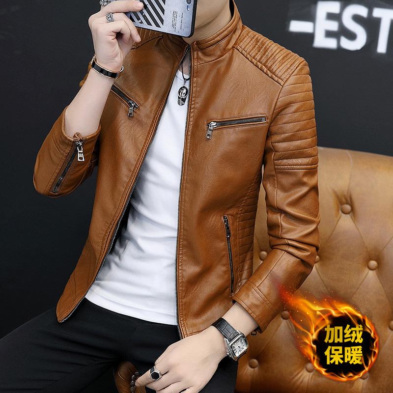 Spring and Autumn Trendy Motorcycle Style Velvet for Men Fashionable Men's Casual Punk Stand-up Collar Windproof Jacket