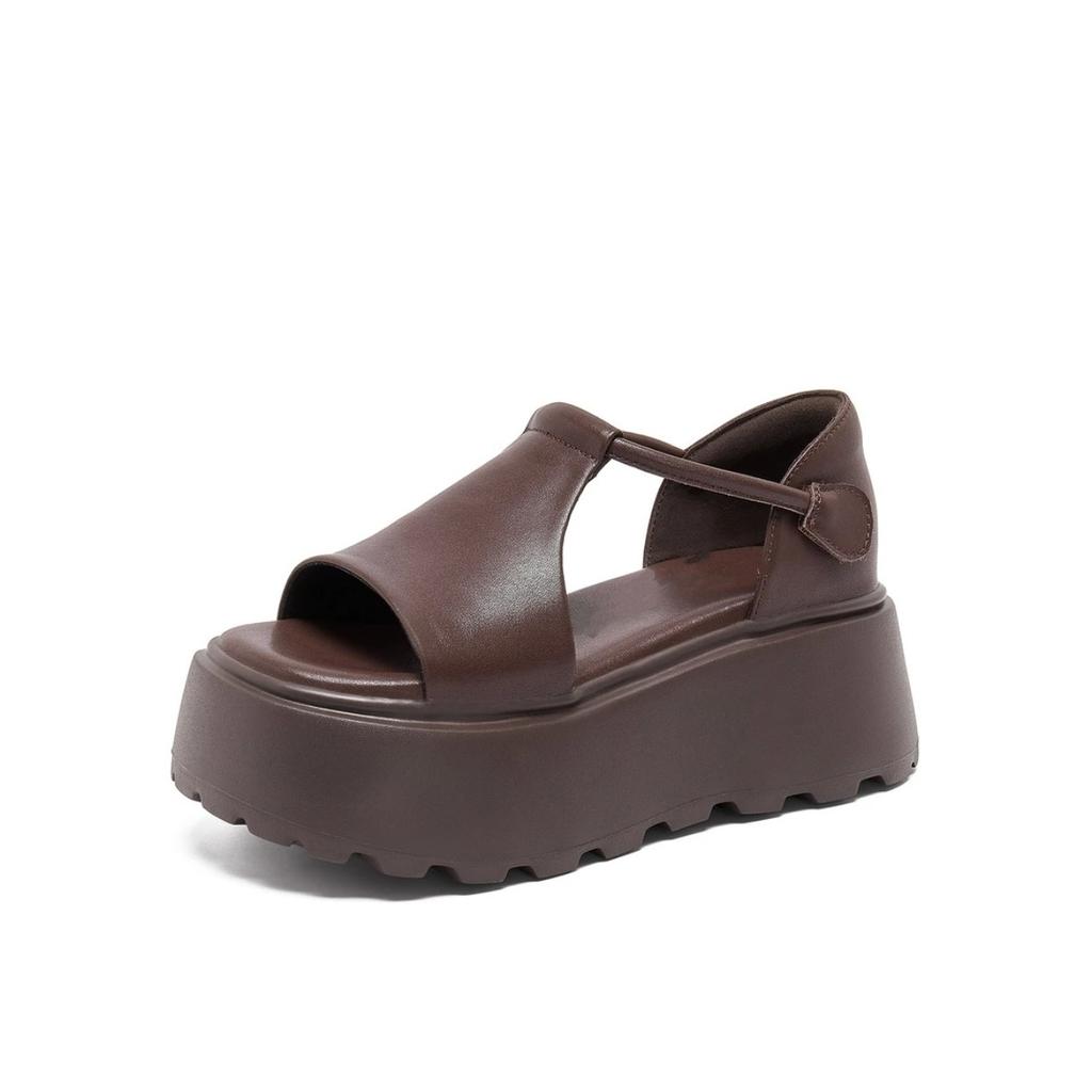 French simple open-toed sandals women's outer wear 2025 summer new thick-soled heightening muffin comfortable Roman beach shoes