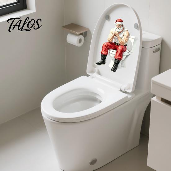 Creative Santa Claus Wall Murals Funny Muscular Toilet Seat Decal, Self‑Adhesive PVC Christmas Durable Outdoor Window Decorations Restroom Sticker,