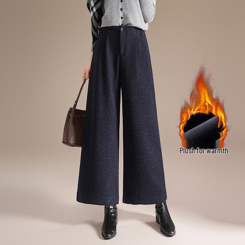 2025 Retro Plaid Wide-Leg Winter Pants: Slimming, Korean Style, Plus Velvet, Versatile Straight-Leg Casual Wear 3XL