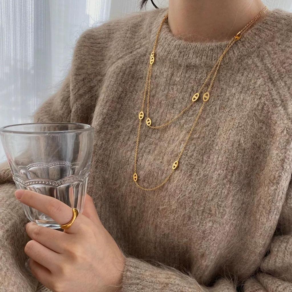 Exquisite Gold-Plated Titanium Pig Nose Necklace - Colorfast Clavicle Chain Trendy Accessory