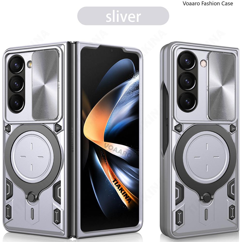 

Slide Lens Funda for Samsung Galaxy Z Fold 7 Armor Case for Samsung Z Fold 7 6 5 4 Case Rotate Magnetic Ring Stand Holder Cover for Galaxy Z Fold 7 серебряный