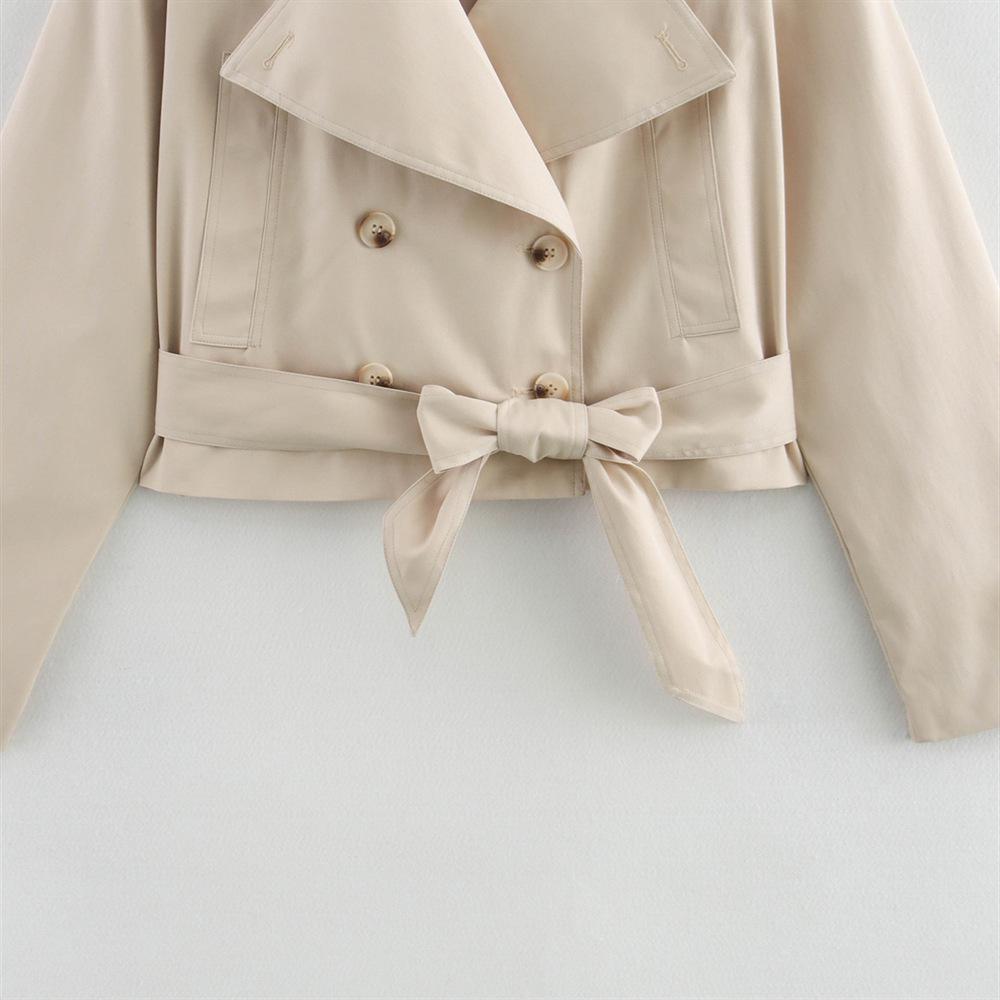 Dámský slim trenčkot s dlouhým rukávem a páskem v pase, jaro 2025