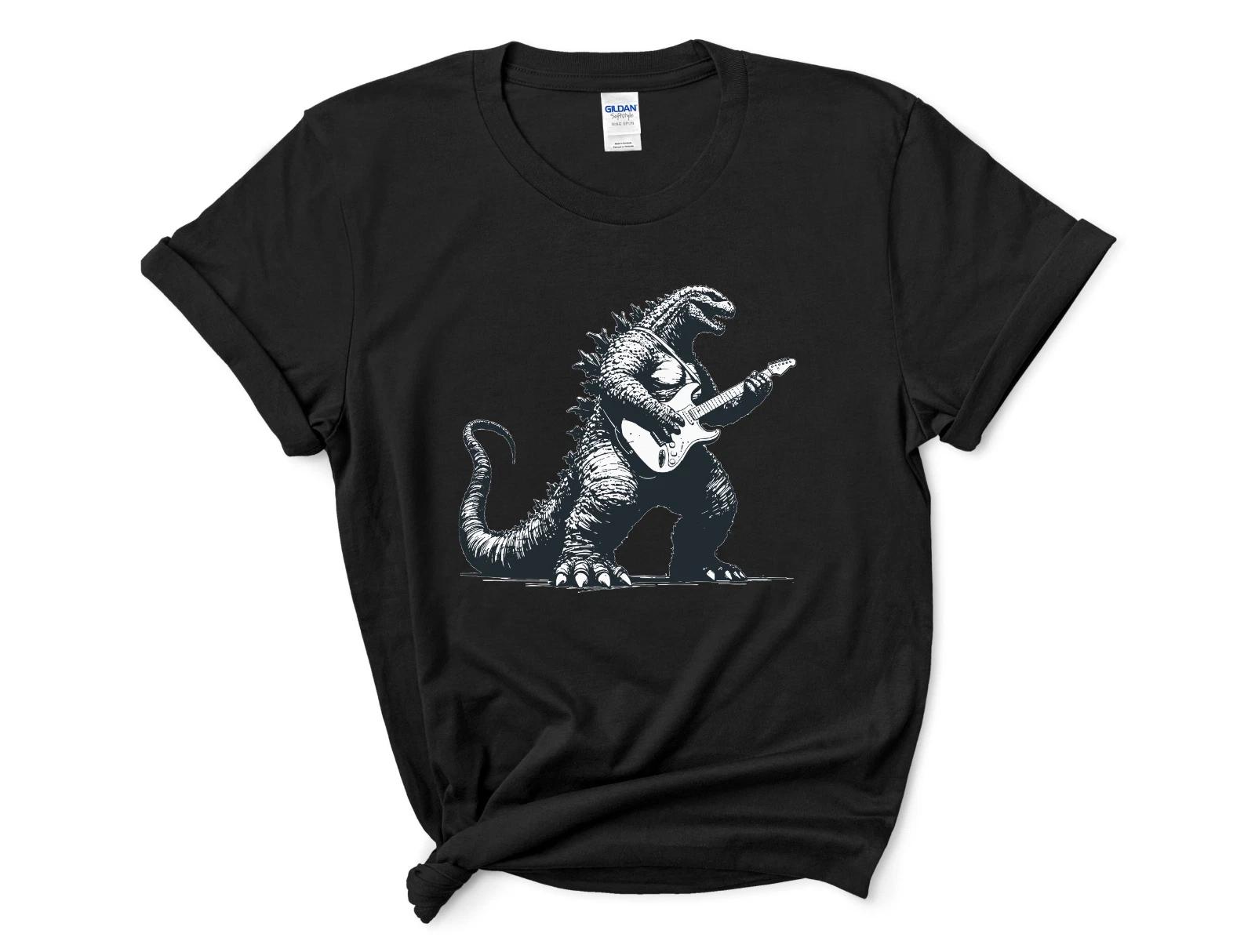 Godzilla Guitar Rock Band T-Shirt Retro Kaiju Monster Graphic Tee S