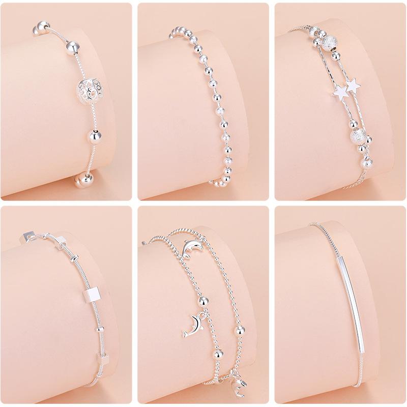 925 Silver Lucky Bead Charm Bracelet For Women Chain Round Bangles Fashion Luxury Quality Jewelry Christmas Accessories