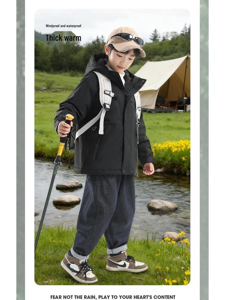 Boys' Winter 2025 Thick Cotton Windbreaker Jacket: Stylish and Warm for Older Kids