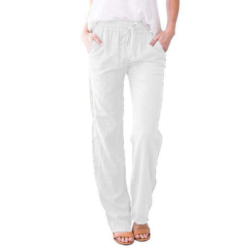 Casual Womens Cotton Linen Drawstring Wide Leg Pants For Summer Comfort