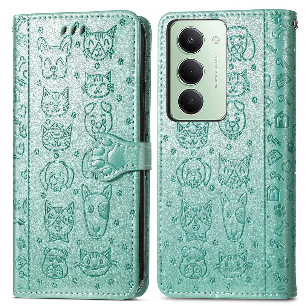 Pro Xiaomi Redmi 15 5G (Globální) (169 mm) Pouzdro Flip Wallet Kožené Pouzdro na Telefon s Roztomilým Vzorem Kočky a Psa