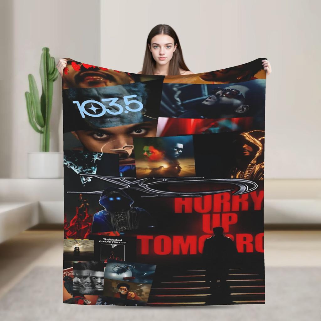 The Weeknds Rapper Singer Flannel Blanket New Album Hurry Up Tomorrow Warm Soft Throw Blanket for Bedspread Sofa Bed Cover