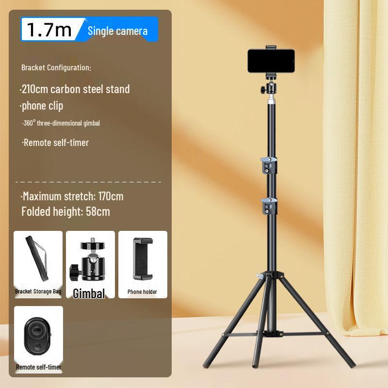 Dual Phone Live Streaming Stand with Multi-Camera Holder and Fill Light for Douyin