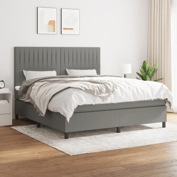 3141954 vidaXL Lit à sommier tapissier avec matelas Gris foncé 180x200cm Tissu