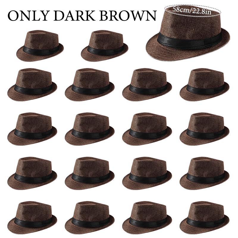 

6-48pcs Fedora Hats for Wedding Linen Trilby Hat Bulk Short Brim Sun Hats Favor Party Hats for Adult 20s Costume Gangster M 58cm 6 pieces темно-коричневого кольору
