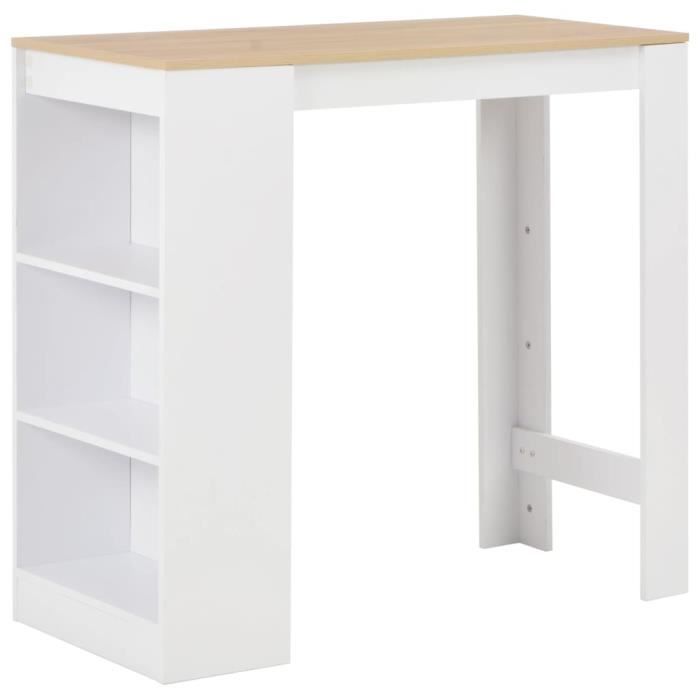 VidaXL Table de bar avec étagère Blanc 110x50x103 cm