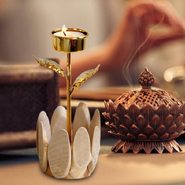 Decorative Wood Tealight Candle Holder Elegant Metal Flower Shape Potted Plant Candle Stand Candlesticks Home Decors