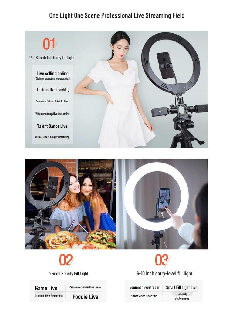 Universal Multi-Function Mobile Phone Stand with Beauty Fill Light for Live Streaming and Outdoor Use